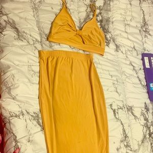 Mustard 2 piece crop top and skirt set